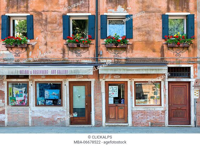 Europe, Italy, Venice. Detail of shop windows in the Old Jewish Quarter
