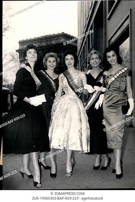 Mar. 03, 1956 - Beauty Queens arrive in Paris: Some of the Beauty Queens who are compete for the election of Miss Europe in Stockholm in April arrived in Paris...