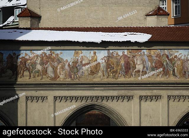 Isartor, fresco triumphal procession of Louis the Bavarian after his victorious battle against the Habsburg Frederick the Fair at Mühldorf in 1322