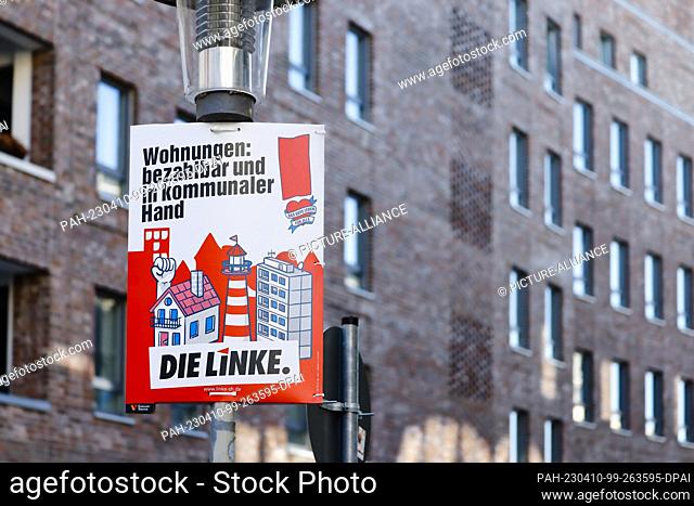 05 April 2023, Schleswig-Holstein, Kiel: A poster for the municipal election hangs on a lamp post. The parties' lists for the local elections on May 14, 2023
