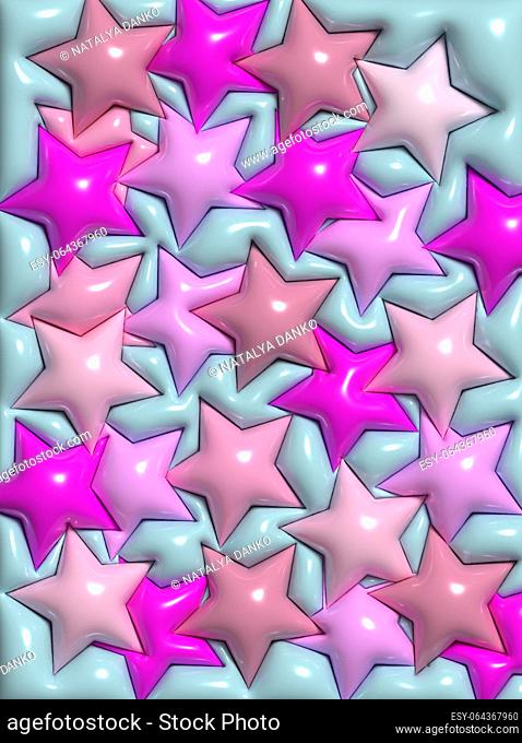 Abstract background with colorful stars, inflated figures. 3d rendering illustration