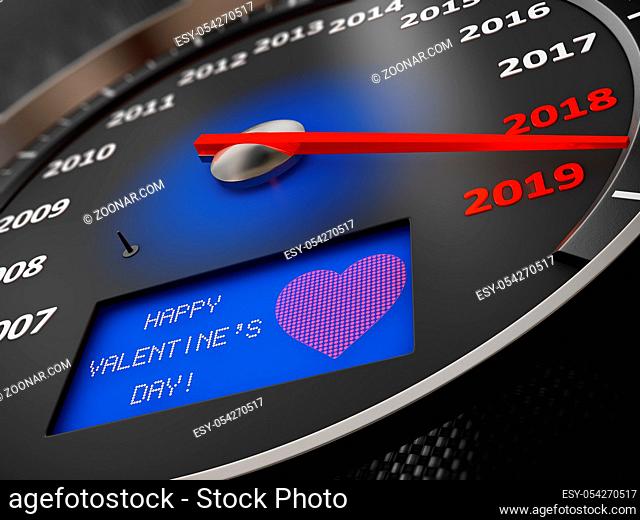 Speedometer with an inscription on the screen - Happy Valentine's Day. 3d render