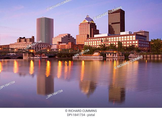 Genesee River and Rochester Skyline, New York State, USA
