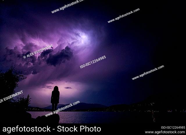 Storm in the Okanagan, woman in silhouette, British Columbia, Canada