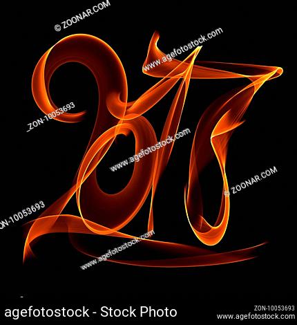 Happy new year 2017 flying digits numbers written with fire flame light on black background