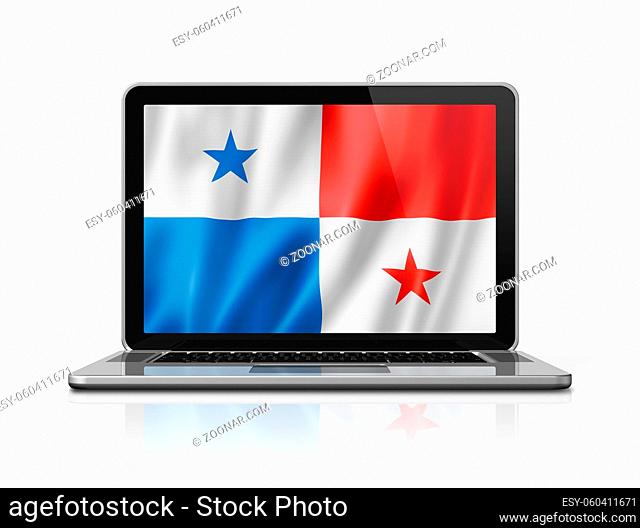 Panama flag on laptop screen isolated on white. 3D illustration render