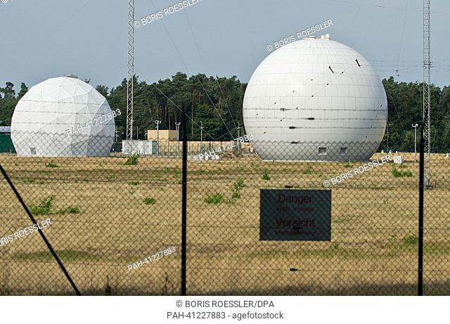 Giangt satellite dishes are hidden under this dome at the ""Egelsbach Transmitter Site"" near Langen,  Germany, 23 July 2013