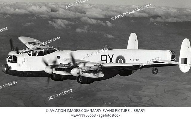 Royal Air Force RAF Coastal Command Avro 683 Lancaster B-7 Flying Enroute, the Second Lancaster Mark-Vii Built