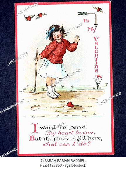 Valentine card with a golfing theme, c1920s