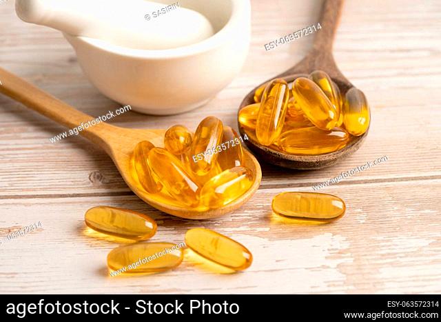 Fish oil Omega 3 capsules vitamin with EPA and DHA isolated on white background