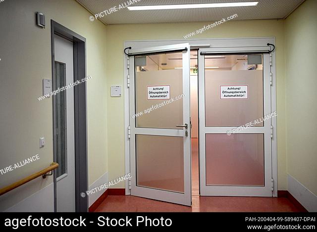 03 April 2020, Berlin: Door to the newly renovated intensive care unit of the Charité Campus Clinic for COVID-19 patients