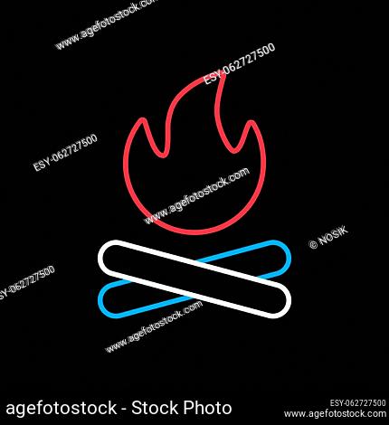 Bonfire vector isolated on black background icon. Camping and Hiking sign. Graph symbol for travel and tourism web site and apps design, logo, app, UI