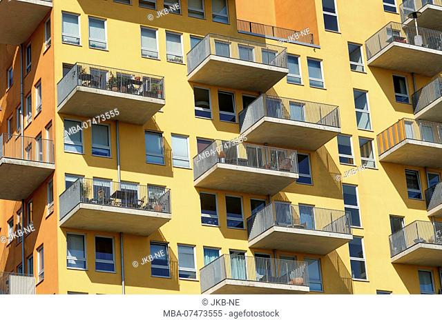 Germany, Bavaria, Munich, Theresienhöhe (area), apartment block, balconies, detail