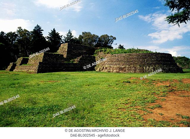 View of yacata pyramids, Tzintzuntzan, Michoacan, Mexico. Taraschi civilisation, 14th-16th century