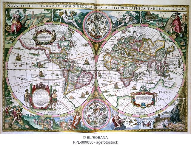 World Map. Nova Terrarum Orbis. Image taken from Gerardi Mercatoris Atlas, sive Cosmographicae Meditationes de fabrica Mundi et fabricati figura