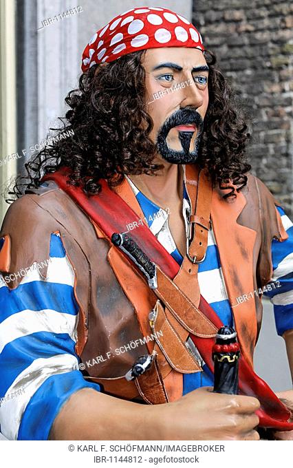 Life-size figure of a pirate, in front of the West Frisian Museum, Hoorn, Province of North Holland, Netherlands, Europe