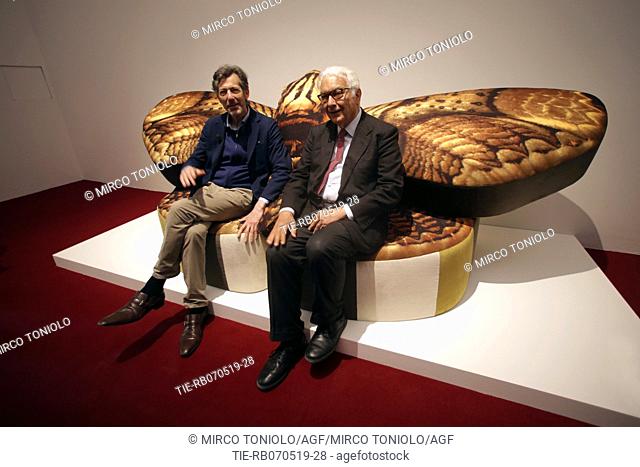 The curator of Biennale Ralph Rugoff, President Paolo Baratta at the 58th International Art Exhibition of the Biennale in Venice, ITALY-07-05-2019