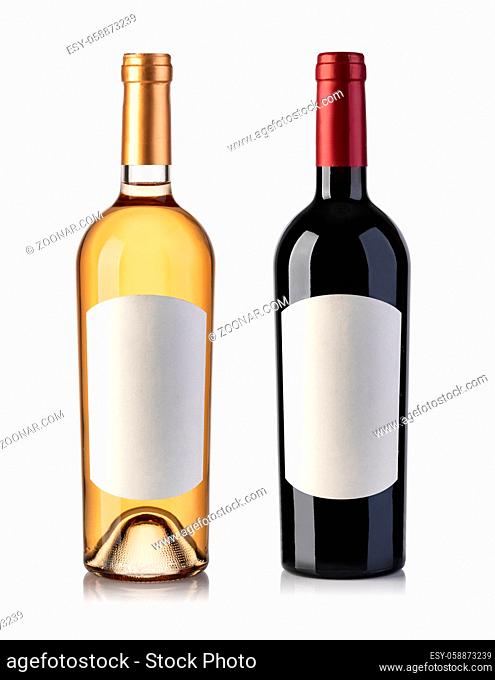 White and red wine bottle isolated on white Background