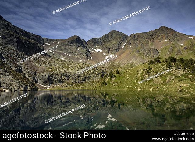 Monteixo peak seen from Aixeus Lake (Alt Pirineu Natural Park, Catalonia, Spain, Pyrenees)