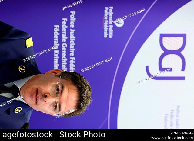 Federal Judicial Police Director-General Eric Snoeck pictured at a press conference, in Brussels, regarding a large-scale European operation which took place...