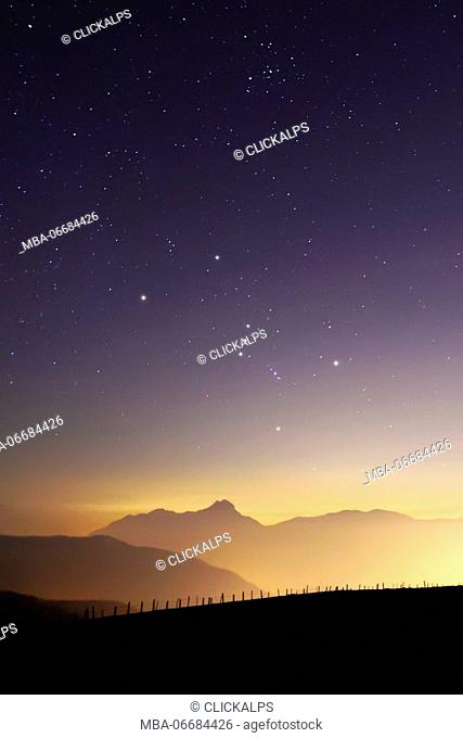 Orion constellation from Colma di Sormano, Triangolo Lariano, Province of Como, Lombardy, Italy