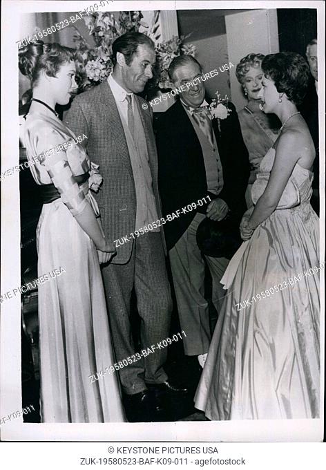 May 23, 1958 - Princess Margaret Goes To See The Musical Hit 'My Fair Lady': Photo shows: After the show Princess Margaret meets members of the cast at the...