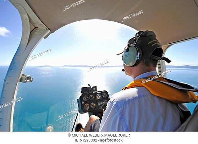 Helicopter, pilot, Whitsundays, Whitsunday Islands National Park, Queensland, South Pacific, Australia