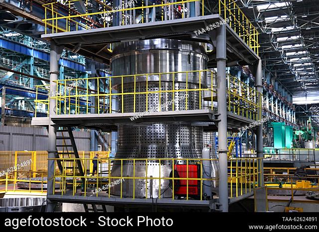 RUSSIA, ROSTOV-ON-DON REGION - SEPTEMBER 25, 2023: Internals of a nuclear reactor are pictured at a production site of the Atommash plant
