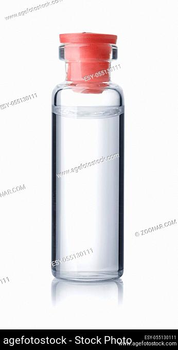 Front view of glass injection vial isolated on white