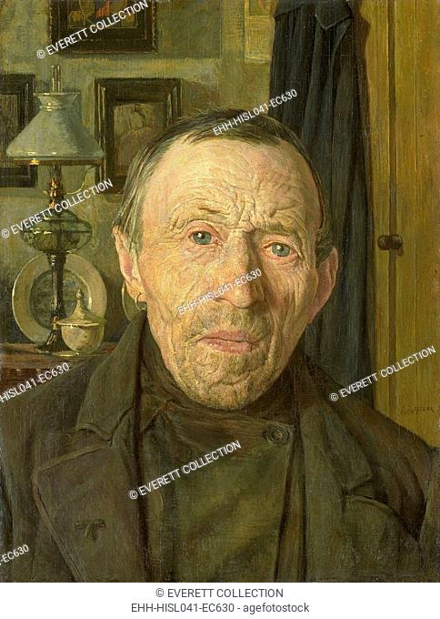 Farmer from Laren, North Holland, 1902, oil painting on canvas by Martinus van Regteren Altena. Highly detailed study of an old farmer by a Dutch woman artist