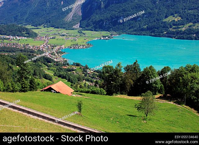 Village Brienz and turquoise Lake Brienz, Switzerland