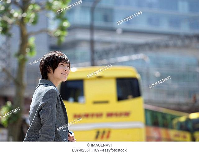 Young woman in street