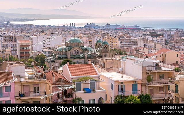 Cityscape of Patras on Peloponnese in Greece view from the historic castle in the cenre of the city