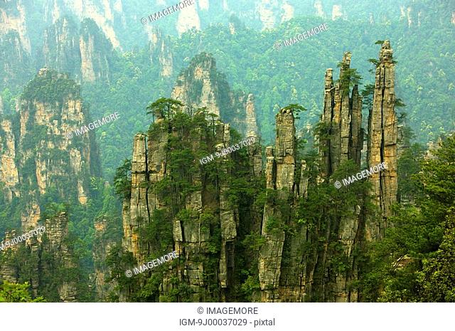 Mt Tianzi, Rock Formation Named Emperor's Brush Pen Peak, Zhangjiajie, Hunan Province, China, Asia
