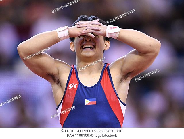 Chih Kai Lee (TPE) Juble at the ground. GES / Gymnastics / Gymnastics World Championships in Doha, Geraetfinale, 02.11.2018 - GES / Artistic Gymnastics /...