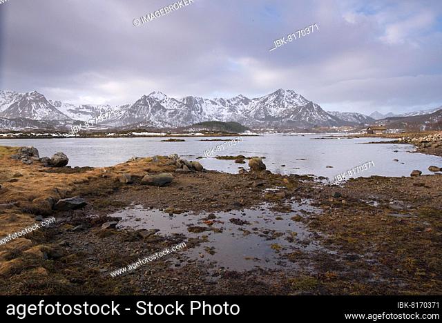 Fjord and mountains in Bø municipality, Vesterålen archipelago, Norway, Norway, Europe
