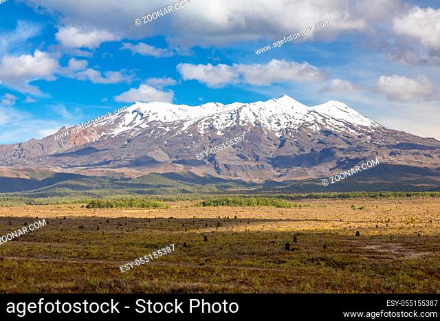 An image of a Mount Ruapehu volcano in New Zealand