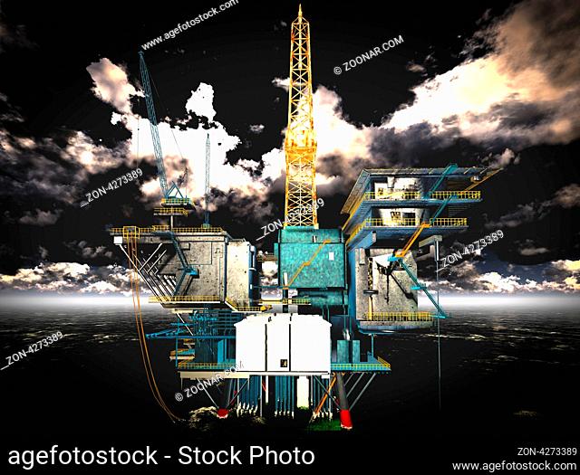 Oil rig platform in arctic sea
