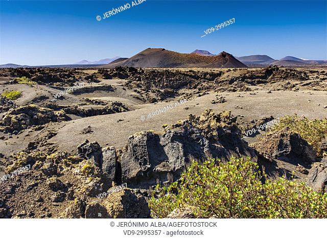 Volcanic landscape, Timanfaya National Park. Lanzarote Island. Canary Islands Spain. Europe