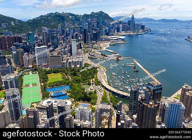 Causeway Bay, Hong Kong 18 July 2020: Top view of Hong Kong commercial district