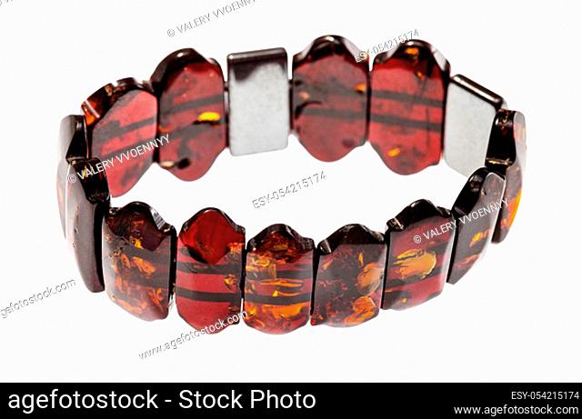 bracelet from polished amber pieces isolated on white background