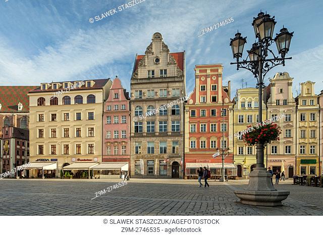 Autumn morning at old town square in Wroclaw, Lower Silesia, Poland