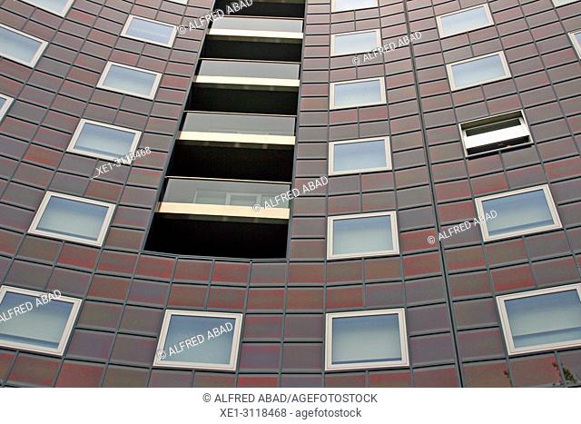 glass windows, hotel Tres Reyes, Pamplona, Navarra, Spain