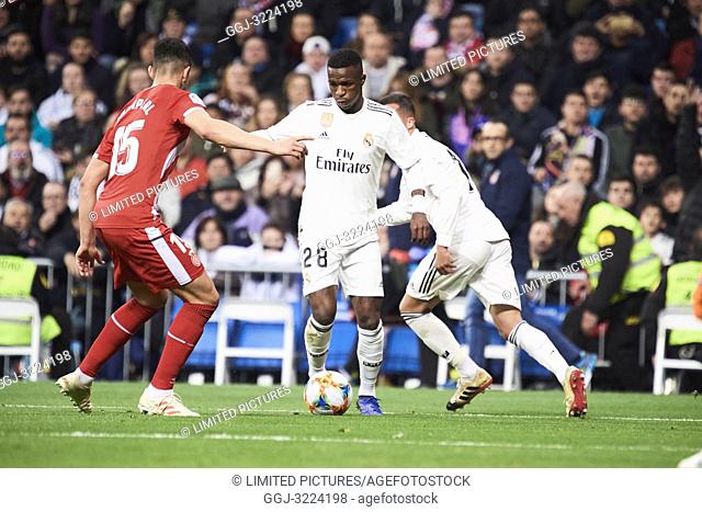 Vinicius Junior (forward; Real Madrid) in action during Copa del Rey, Quarter Final match between Real Madrid and Girona FC at Santiago Bernabeu Stadium on...