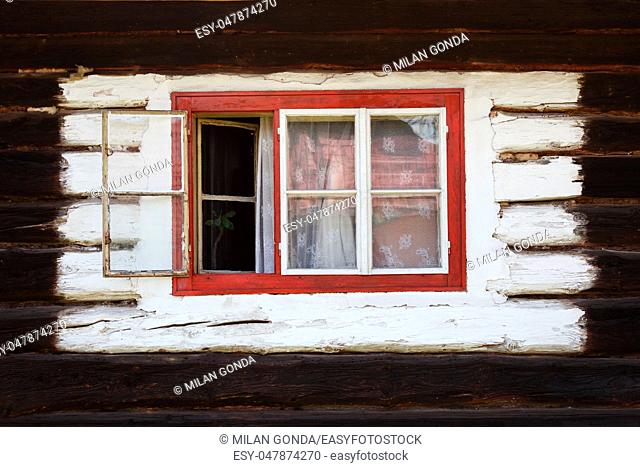 Windows of a traditional log cabin, Orava region, Slovakia