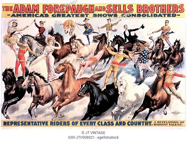 Adam Forepaugh and Sells Brothers America's Greatest Shows Consolidated, Representative Riders of Every Class and Country, Circus Poster, 1900