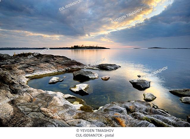 Ladoga Lake from Iso Koirasaari Island at sunset, Ladoga Lake, Republic of Karelia, Russia