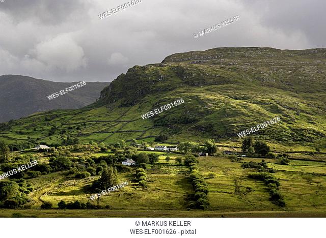 Ireland, County Galway, View of hills of Connemara, lighting mood