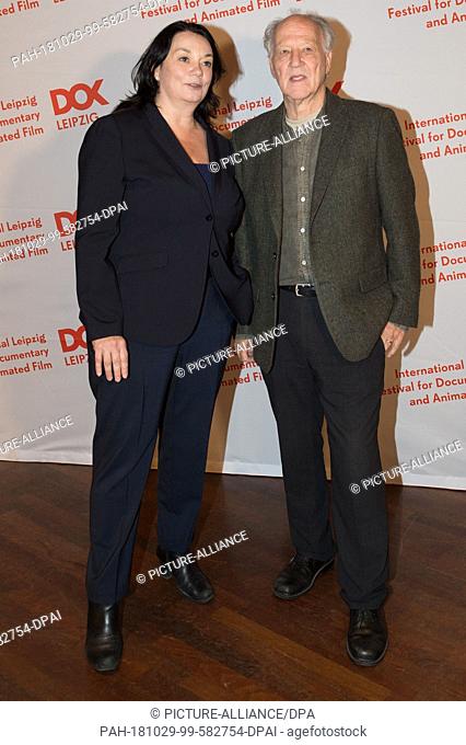 29 October 2018, Saxony, Leipzig: Festival director Leena Pasanen and German director Werner Herzog in the CineStar cinema on the occasion of the opening of the...