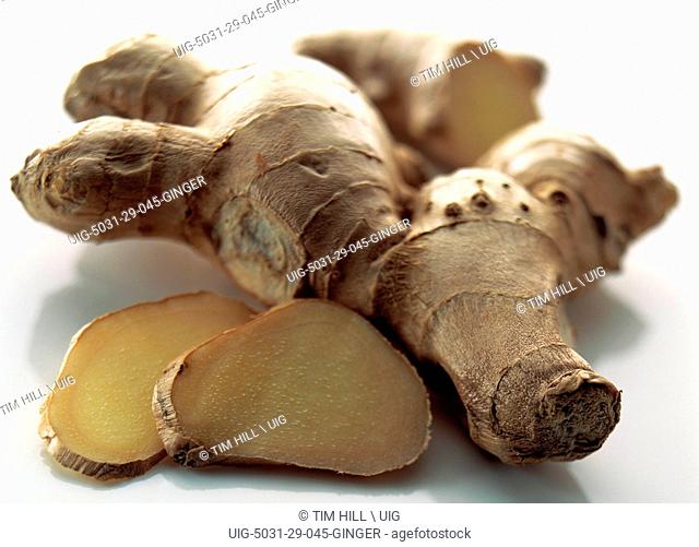 Close Up of Collection of Ginger Root on White